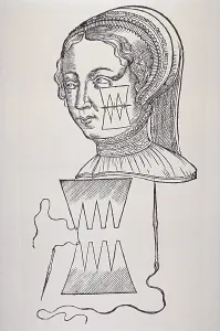 Pare Prints: Illustration of suture technique that minimized scarring from a face wound of a women
