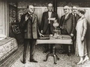 2017 Prints: Illustration of the swearing in of President Calvin Coolidge on August 3