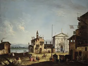 From On High Prints: Immaginary View with Village on a Lagoon