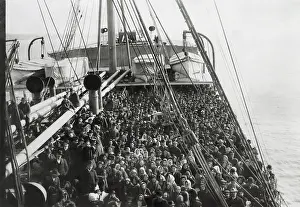 Ropes Prints: Immigrants on deck of the S.S. PATRICIA as she arrives in New York Harbor