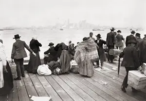 Skyline Prints: Immigrants waiting to be transferred by ferry from Ellis Island