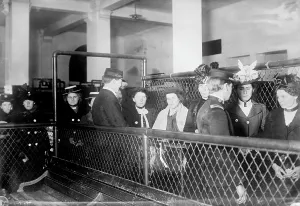 November Prints: Immigration. Female European immigrants being processed at Ellis Island, ca. 1907