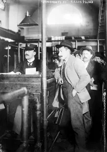 Ellis Island Prints: Immigration. Male European immigrants arriving at Ellis Island, ca. 1907