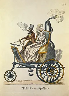 Inventors Prints: Nothing is impossible, German engraving with a steam vehicle