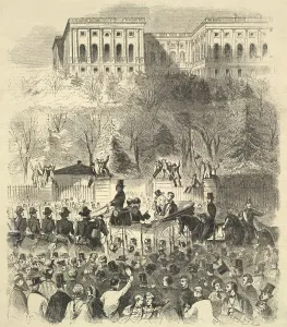 Magazine Illustration Prints: Inaugural procession of Abraham Lincolns first inauguration passing the gate of the Capitol grounds