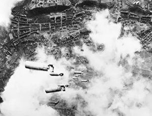 Allied Prints: Incendiary bombs fall toward the city of Dresden