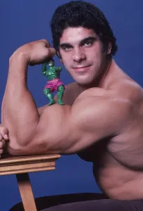 Ferrigno Prints: THE INCREDIBLE HULK, Lou Ferrigno, with a Hulk figurine, 1978-82 (1978 photo)