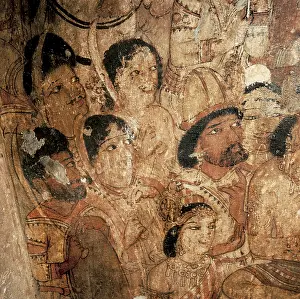 Friars Prints: INDIA. Ajanta. Ajanta Caves. Buddha preaching the Abhidharma in the Tavatimsa Celestial World