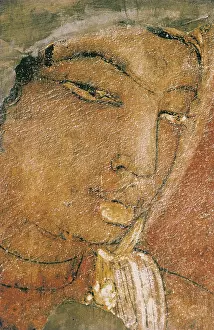 Complexion Prints: INDIA. Ajanta. Ajanta Caves. Detail with a feminine face