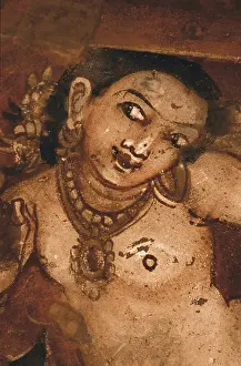 Earring Prints: INDIA. Ajanta. Ajanta Caves. Figure of a woman