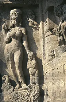 INDIA. Ellora. Ellora Caves. Ellora. Cave 21. Hindu Temple Rameshwar or Rameshvara, carved in the rock, 7-8th c