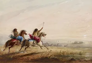 Lcgrart Prints: INDIAN GIRLS, RACING, 1858-1860, by Alfred Jacob Miller, painting, watercolor on paper