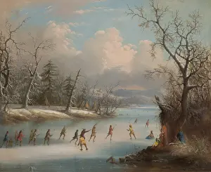 Spectators Prints: INDIANS PLAYING LACROSS ON THE ICE, 1858, by Edmund C. Coates