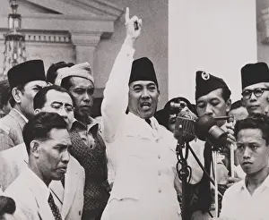 Lcgr1411 Prints: Indonesian President Sukarno, trying to calm thousands of angry demonstrators
