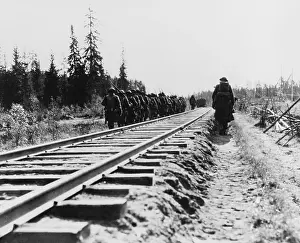 Tracks Prints: US Infantry, marching along railway lines during the Russian Intervention, 1918-20