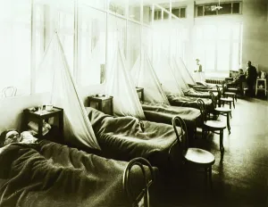 Hospital Ward Prints: An influenza ward at the U. S. Army Camp Hospital in Aix-les-Bains
