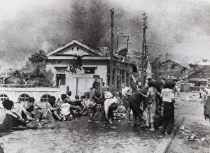 A Bomb Prints: Injured Hiroshima civilians who survived the blast gathered on pavement west of Miyuki-bashi
