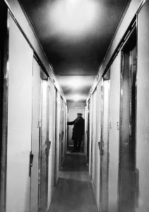 Hallway Prints: Inside the Hindenburg Airship. Interior corridor of the passenger cabin