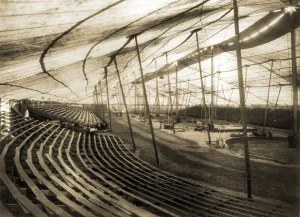 Empty Prints: Interior of large circus tent without audience or performers. 1907