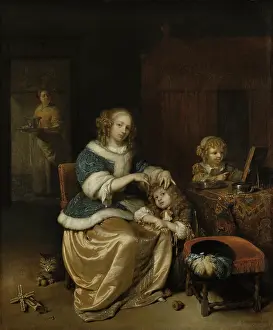 Toys Prints: Interior with a Mother Combing her Child's Hair