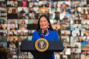 Secretary Prints: Interior Secretary Deb Haaland speaks at a Tribal Nations Summit, Nov 15, 2021