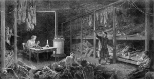 Depression Prints: Interior view of New York City lodging house