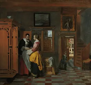 Open Door Prints: Interior with Women Beside a Linen Cupboard