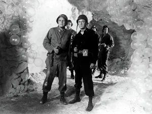 Cave Prints: INVADERS FROM MARS, Morris Ankrum (left), 1953, soldiers looking for the invaders