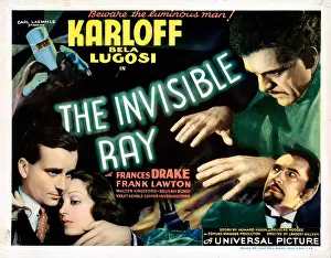 Bela Prints: THE INVISIBLE RAY, US poster, Frank Lawton, Frances Drake Boris Karloff, Bela Lugosi, 1936