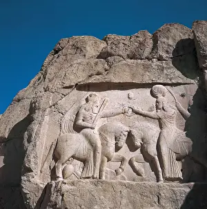 Fars Prints: IRAN. FARS. Naqsh-e Rustam. Bas-relief with the coronation of Ardeshir