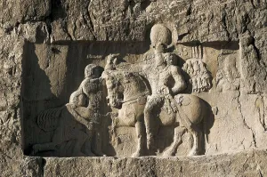 Fars Prints: IRAN. Naqsh-e Rustam. The Roman emperor Valerianus kneeling before Shapur I after the battle of Edessa (260)