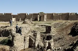 Iraqis Prints: IRAQ. Babylon. Rebuilt wall of the city and remains of the original city