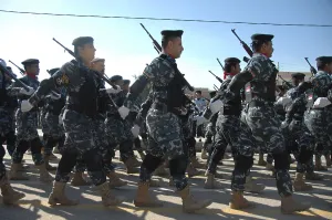 Nation Building Prints: Iraqi police officers march during a parade in their honor near the in Nasiriyah Iraq