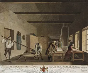 Artisans Prints: Irish Linen manufacture, 1782. A lapping room where the linen was prepared for shipping to market