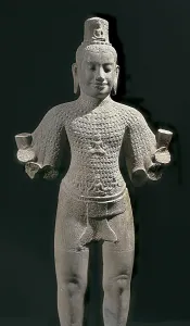 Irradiating Bodhisattva Lokesvara. end 12th-beg. 13th c. Bayon style. Khmer art. Sculpture on rock. FRANCE. Paris. Guimet Museum. Proc: CAMBODIA. Preah Thkol