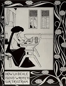 Beardsley Prints: Iseult writing to Tristan. 'Le Morte d'Arthur' (The death of Arthur) by Sir Thomas Malory