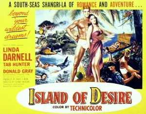 Barechested Prints: ISLAND OF DESIRE, from left: Tab Hunter, Linda Darnell, 1952, poster art