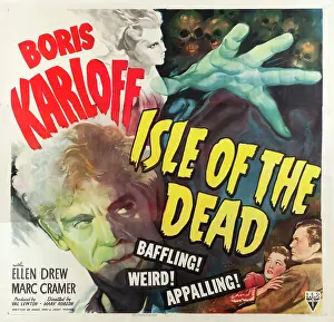 Marc Prints: ISLE OF THE DEAD, l-r: Boris Karloff, Ellen Drew, Marc Cramer on poster art, 1945