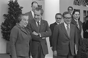 Alliances Prints: Israeli Prime Minister Golda Meir with President Richard Nixon and Henry Kissinger