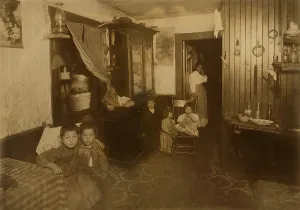 Italian American mother with five young children in her Providence, Rhode Island home. Photograph by Lewis Hine, November 1912