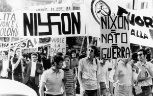 Travel Prints: Italian anti-Nixon demonstrators march in anticipation of President Richard Nixon's visit