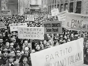 Neapolitans Prints: Italian men in Naples waved banners and signs as they demonstrated in Naples