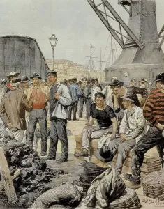 Social Movement Prints: Italy (1906). Coal miners on strike in La Spezia Harbour