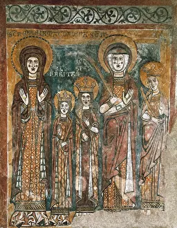 ITALY. Cividale del Friuli. Mary Magdalene and Saint Sofia with the theological virtues. Romanesque art. Fresco. - BeBa/Iberfoto/Everett Collection (167008)**US SALES ONLY**