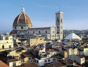 ITALY. TUSCANY. Florence. Cathedral of Santa Maria del Fiore (St.Mary of the Flower). View with the Cathedral of Santa Maria dei Fiori (1296-1436)