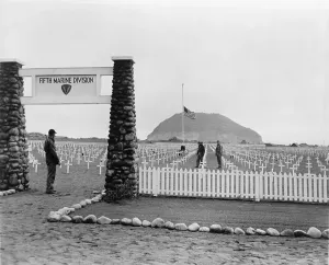 Pacific Theater Prints: Iwo Jima in April 1945. Marine cemetery where U