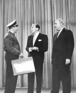 Benny Prints: THE JACK BENNY PROGRAM, from left: Mel Blanc, Jack Benny, Don Wilson, 1950-1965