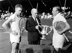 Tennis Racquet Prints: Jack Kramer (L), after being defeated by Lt