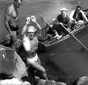 Lalanne Prints: Jack Lalanne after handcuffed swim from Alcatraz Island to Fisherman's Wharf in San Francisco