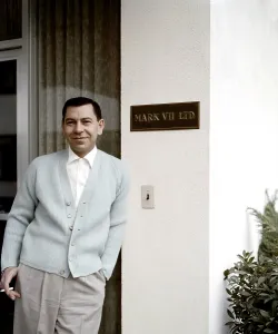 Producer Prints: Jack Webb, outside his office at Mark VII Limited, ca. late 1950s